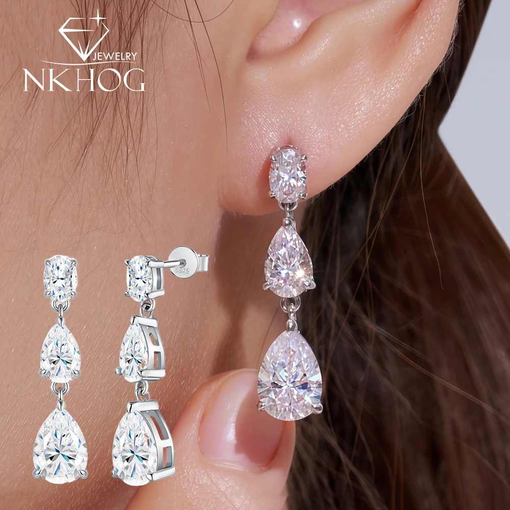 

Роскошные серьги-подвески NKHOG из серебра S925 с муассанитом для женщин, овальной/грушевидной огранки, с лабораторными бриллиантами, для вечеринок, изысканные ювелирные изделия, сертифицированные