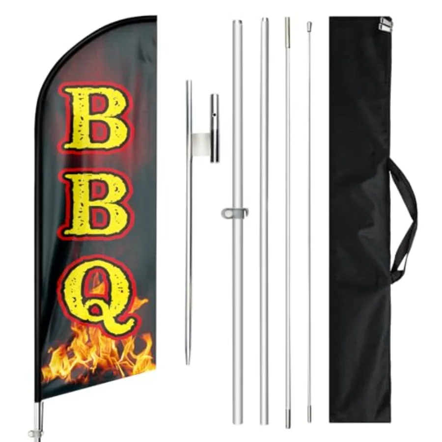 

Флаг-вымпел для барбекю 11 футов (3,35 м) для предприятий, с алюминиевыми стойками, кольцом для крепления к земле из нержавеющей стали, портативной сумкой для переноски.