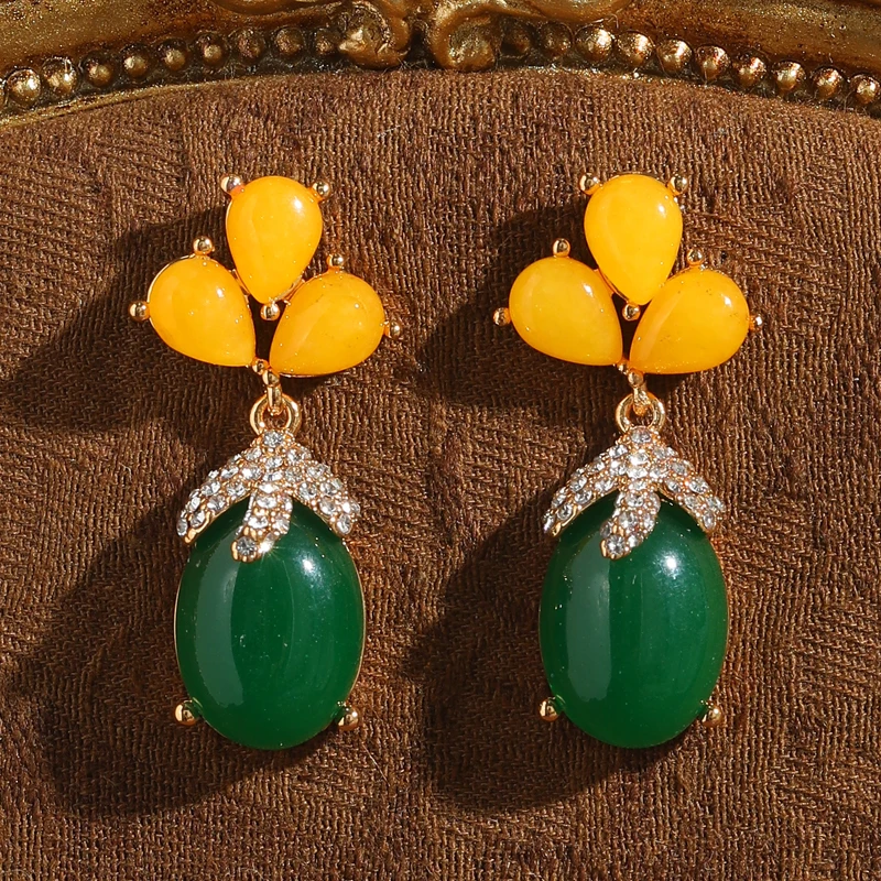 

Vintage Green Drop Earrings Natural Stone Gold Color Luxury Rhinestones Yellow Accessories Women Anniversary Jewelry Gifts 2026