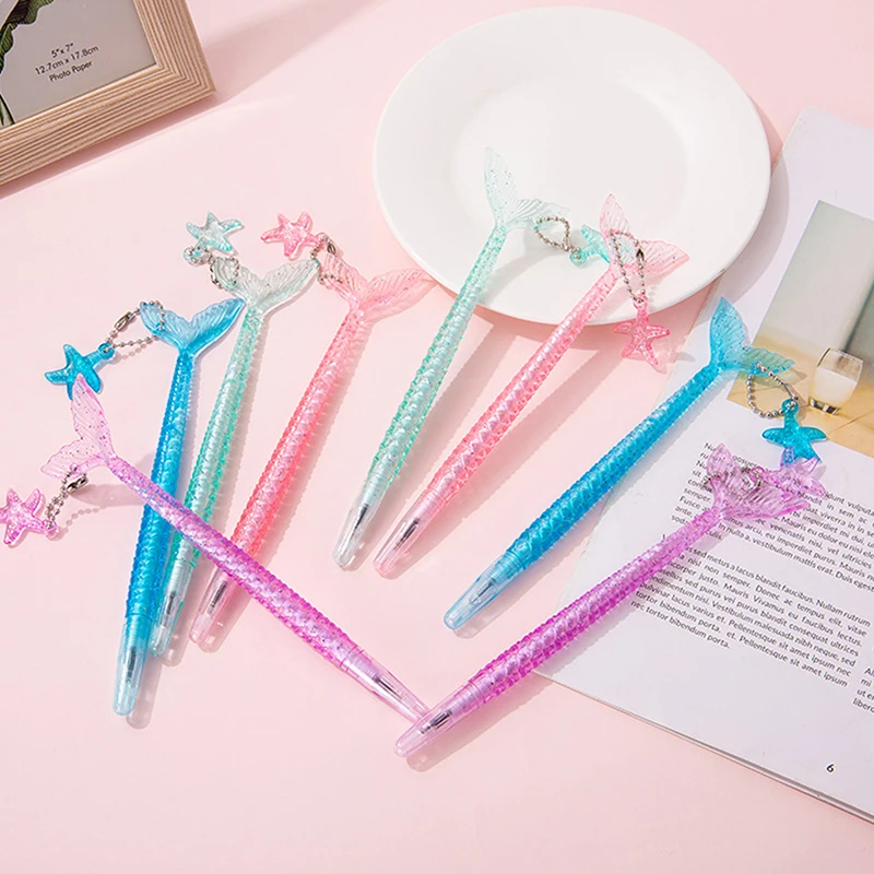 Random 5pcs Cute Crystal Glitter Mermaid Pens Girl Women Wedding Gift Gel Pen Cool Funny Kawaii Stationery School Stuff Thing