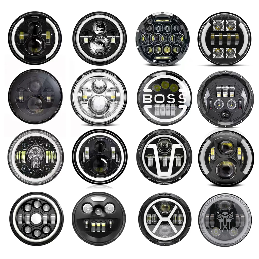 

7 Inch Led Auto Headlight Motorcycle LED Headlight DRL Angel Eyes for Harley Honda Yamaha Jeep Lada Niva Urban Car H4 Headlamp