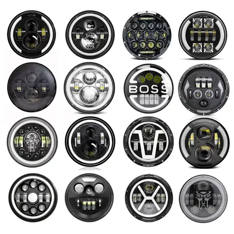 Phare LED de moto 7 pouces, phare LED automobile, DRL Angel Eyes pour Harley Honda Yamaha Jeep Lada Niva Urban Car H4