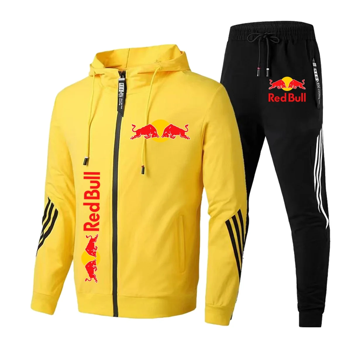 

2025Red Bull Logo Men's Hoodie Set 2-piece New Red Bull Printed Jacket Men's Fashion Casual Simple Hoodie Charge Coat