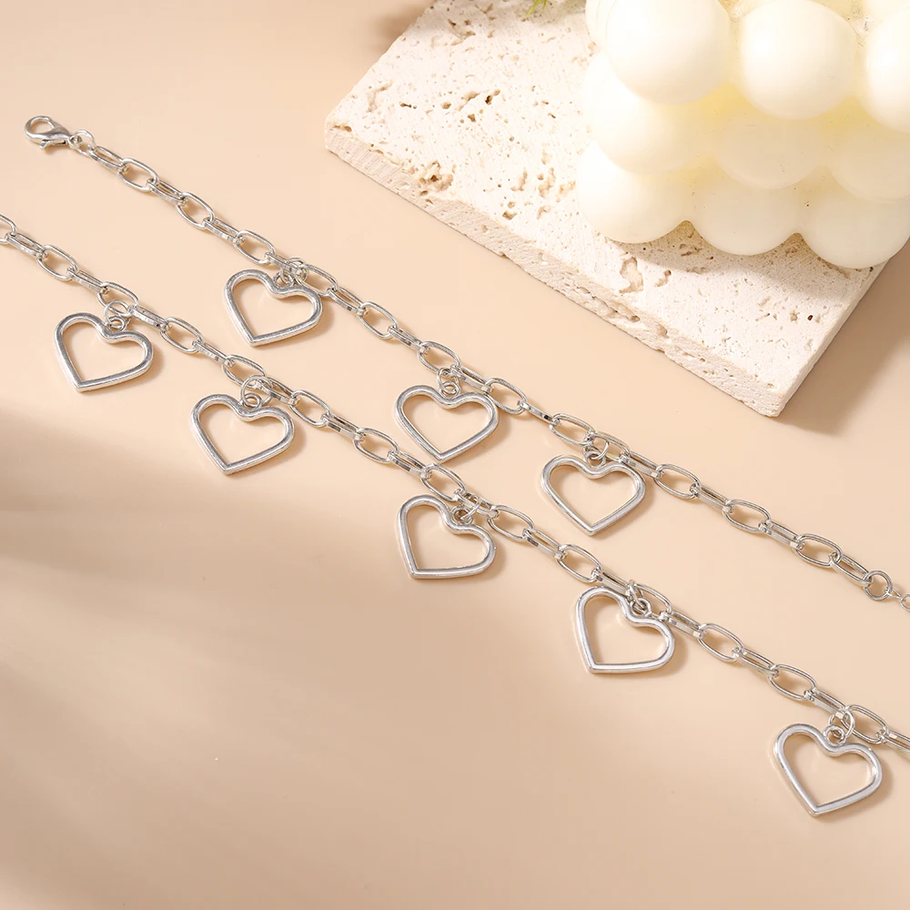 Aihua Romantisches, süßes Metall-Herz-Halsketten-Set für Damen und Herren, modisches Armband-Halsketten-Party-Hochzeits-Schmuckset, Geschenke – Detail 3