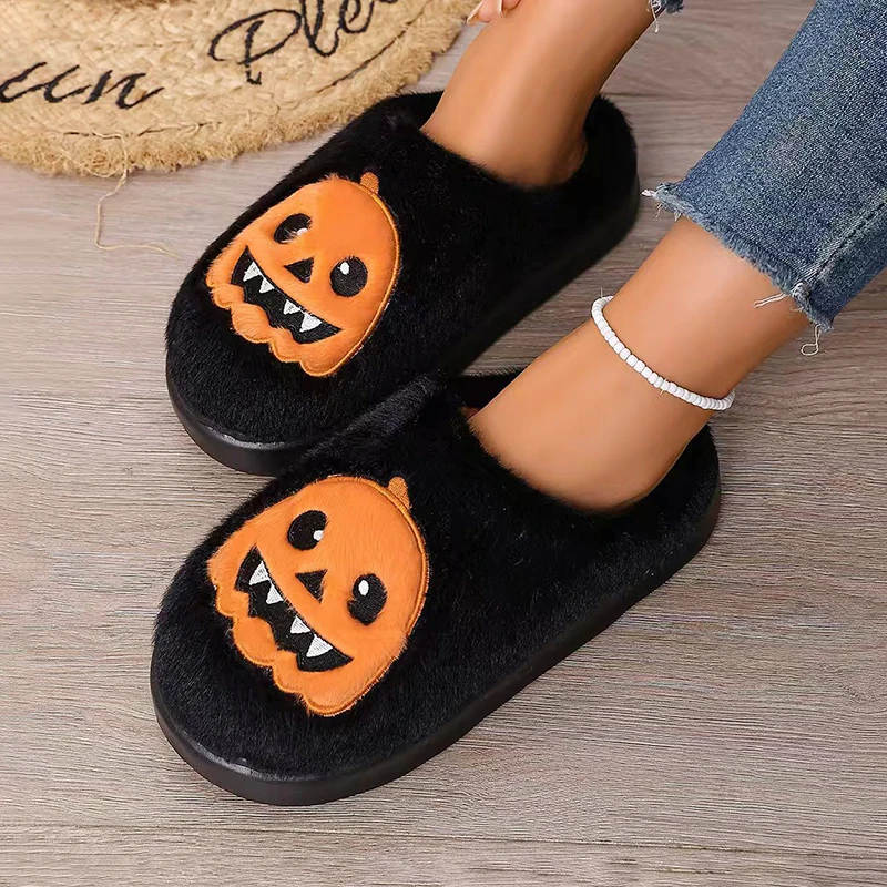 รองเท้าแตะขนปุยลายฟักทองฮาโลวี - Fluffy Fur Slipper บทวิจารณ์และราคา