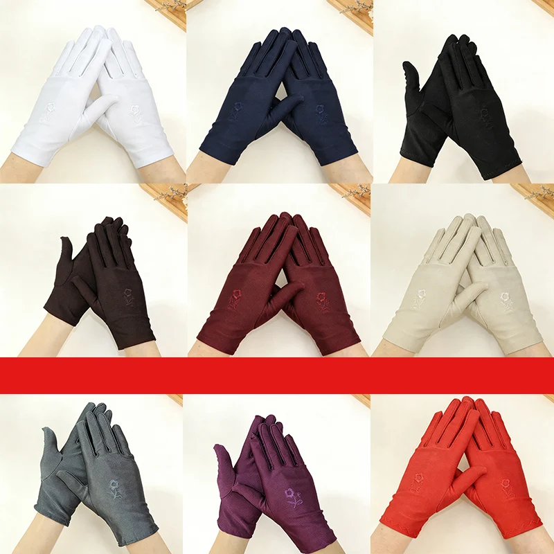 Frühlings- und Sommer-Handschuhe mit Stickerei aus Hochelastischem Spandex, Verdickte Damen-Tanzhandschuhe, Radsport-Etikette-Handschuhe