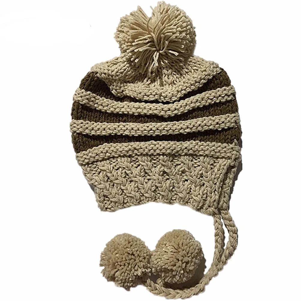 BomHCS 100% Handmade Knitted Hat Winter Women\'s Warm Beanie with Three Poms Caps