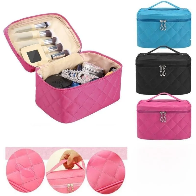 Women Fashion Lingge Cosmetic Bag for Make Up Large Capacity Handbag Travel Toiletry Makeup Bags Wash Necessaire Cosmetic Box