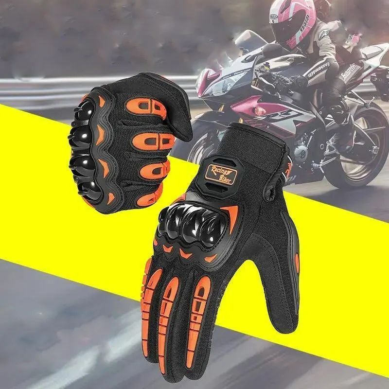 

Motorcycle Gloves Touchscreen Motorbike Gloves Anti-Slip with Good Grip Hard Knuckles Protection Motocross Road Racing Orange