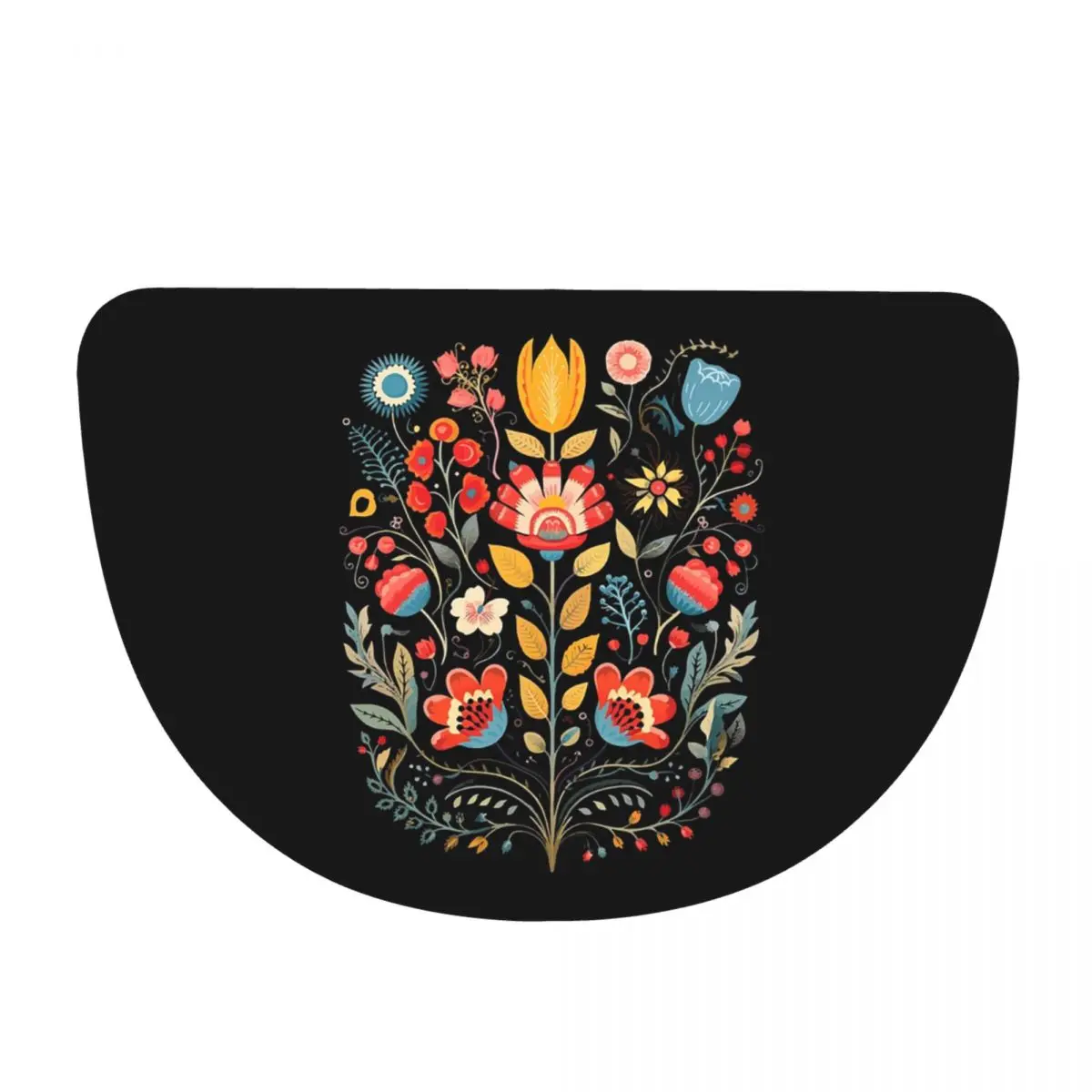Polish Folk Flowers Print Poland Floral Soft Flannel Half Round Doormat Non Slip Bathroom Mat Absorbent Floor Carpet for Garage