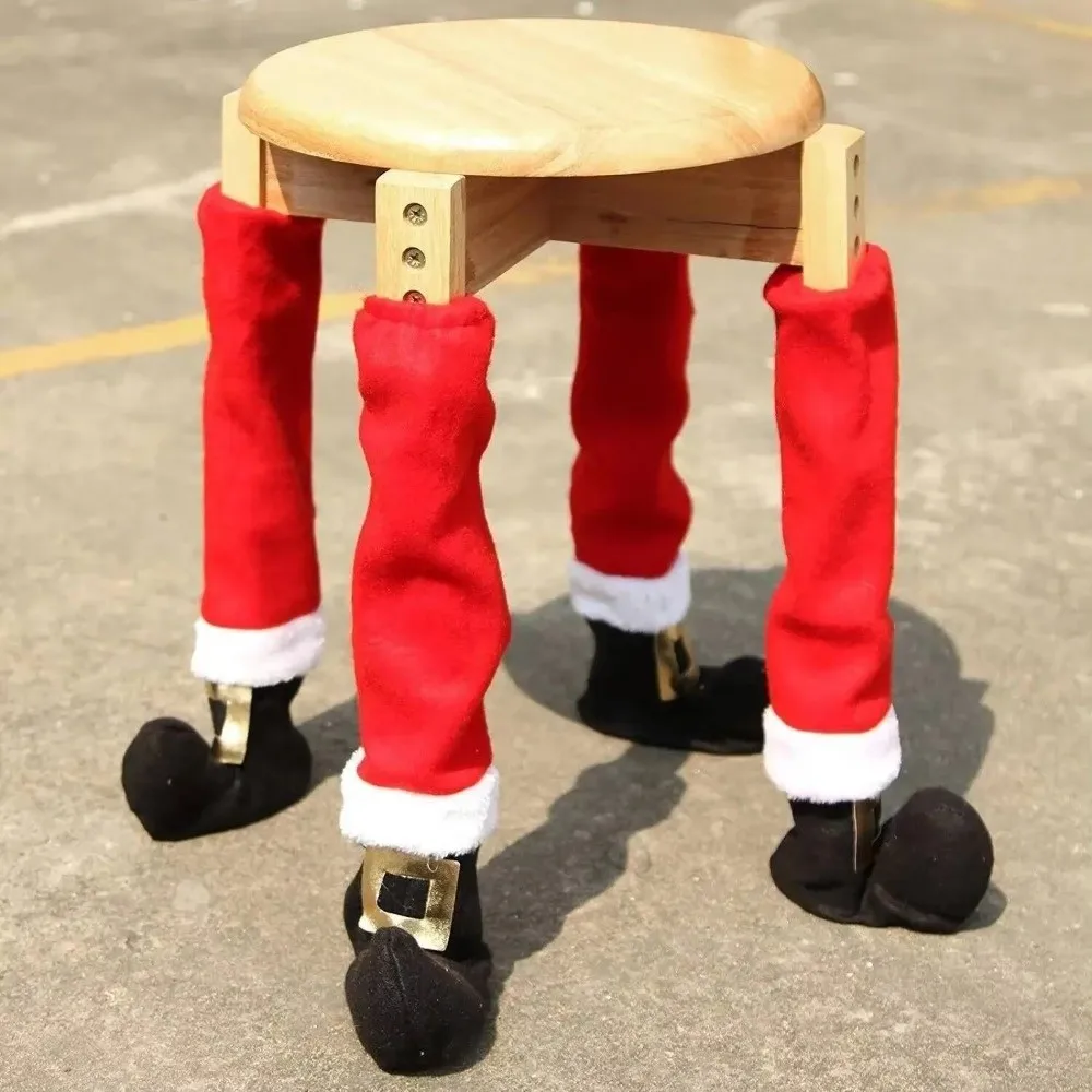 4PCS Anti Slip Christmas Table Chair Leg Cover Santa Claus Boots Covers Happy New Year Furniture Leg Pad Merry Christmas Decors