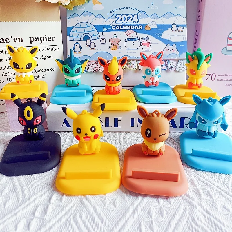 Pokemon Kawaii Pikachu Eevee Phone Holder Cartoon Anime Model Doll Creative Ornaments Boys Girls Charm Small Gift Toys