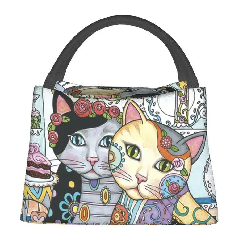 Custom Creative Cats Flowers Lunch Bag Men Women Warm Cooler Insulated Lunch Box for Office Travel