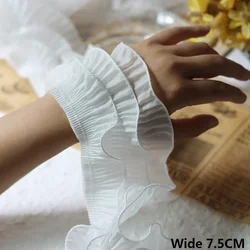 7.5CM di larghezza tre strati pieghettato tessuto di pizzo Chiffon frangia nastro abito da sposa colletto orlo volant Trim forniture per cucire fai da te