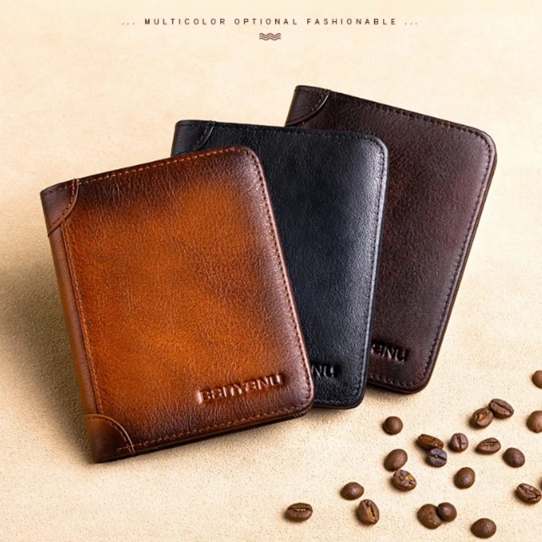 2/3-Fold Genuine Leather Wallet Retro Business Rfid Protection Card Holder Coin Purses Money Bag Men Business Wallet Handbag