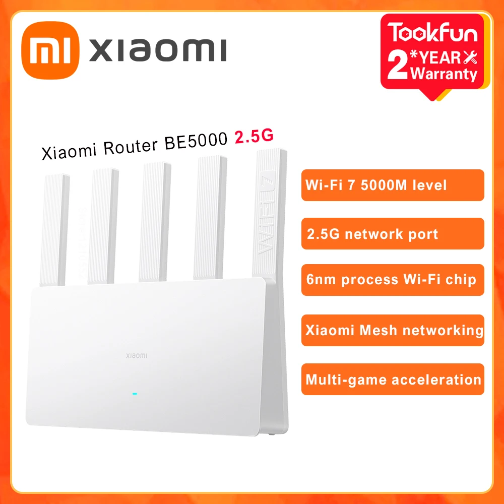 ใหม่ Xiaomi Router BE5000 Wi-Fi 7 2.4/5GHz Dual-ความถี่ 2.5G เครือข่ายความเร็วสูงพอร์ต IPTV OFDMA สัญญาณเครื่องขยายเสียง Mi Home