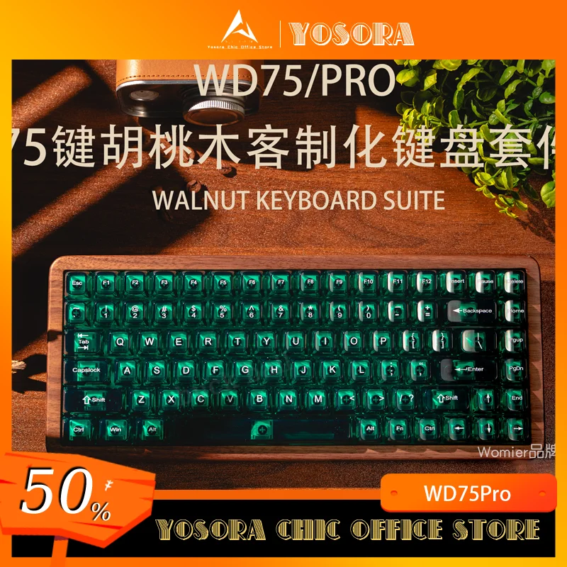 

Новая Womier WD75Pro клавиатура из орехового дерева, 3-режимный переключатель, 8000 мАч, RGB, горячая замена, деревянный корпус, беспроводная клавиатура WD75 для ПК, аксессуар, подарок