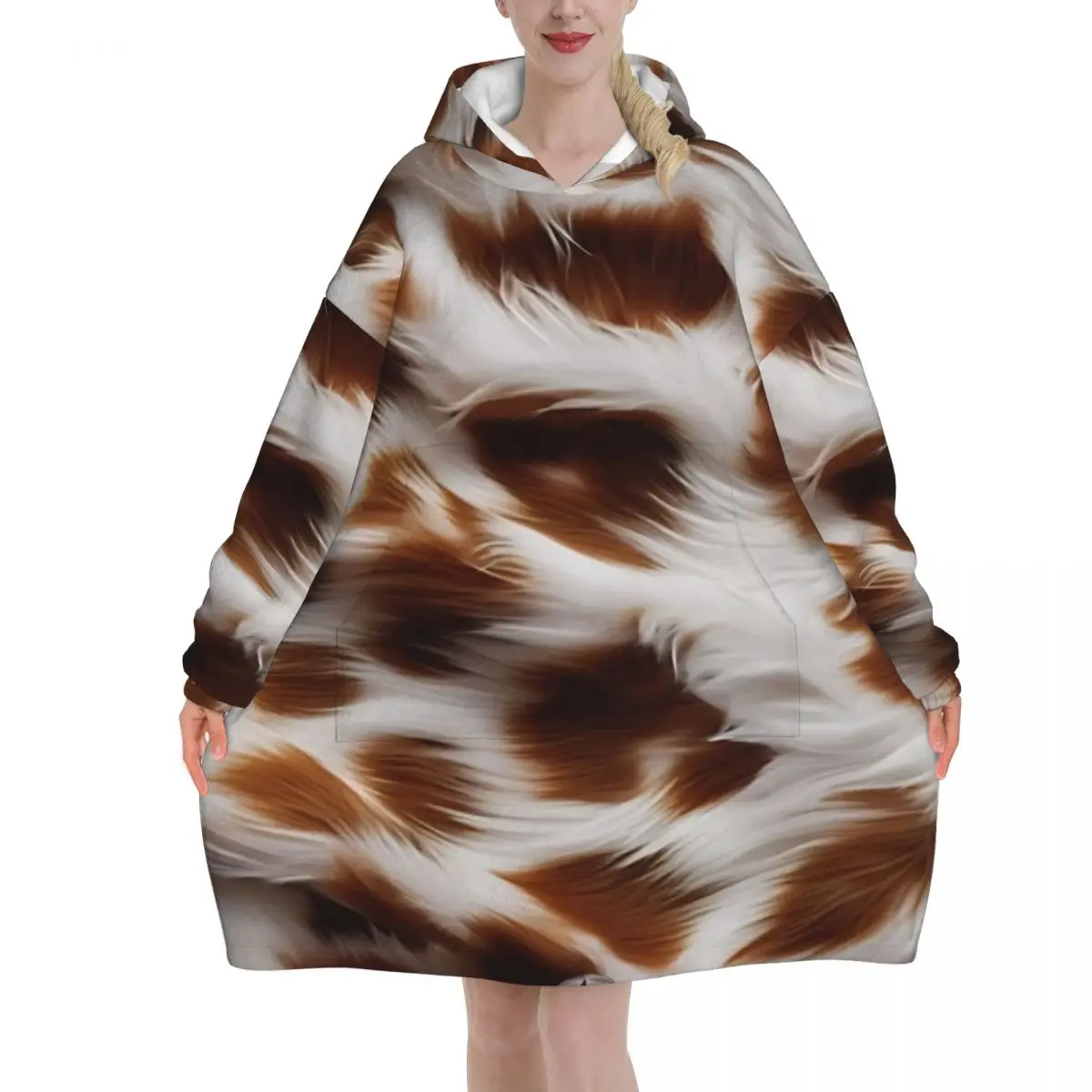 Rustic Cow Print Blanket Hoodie Wearable Blanket Large with Pocket Warm Sleeping Bag Soft Cozy Onesie