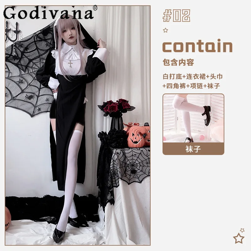 Disfraz de sirvienta de vampiro para mujer, disfraz de Halloween, Grim Reaper, conjunto de vestido de monja, disfraz de enfermera Sexy, trajes largos ajustados