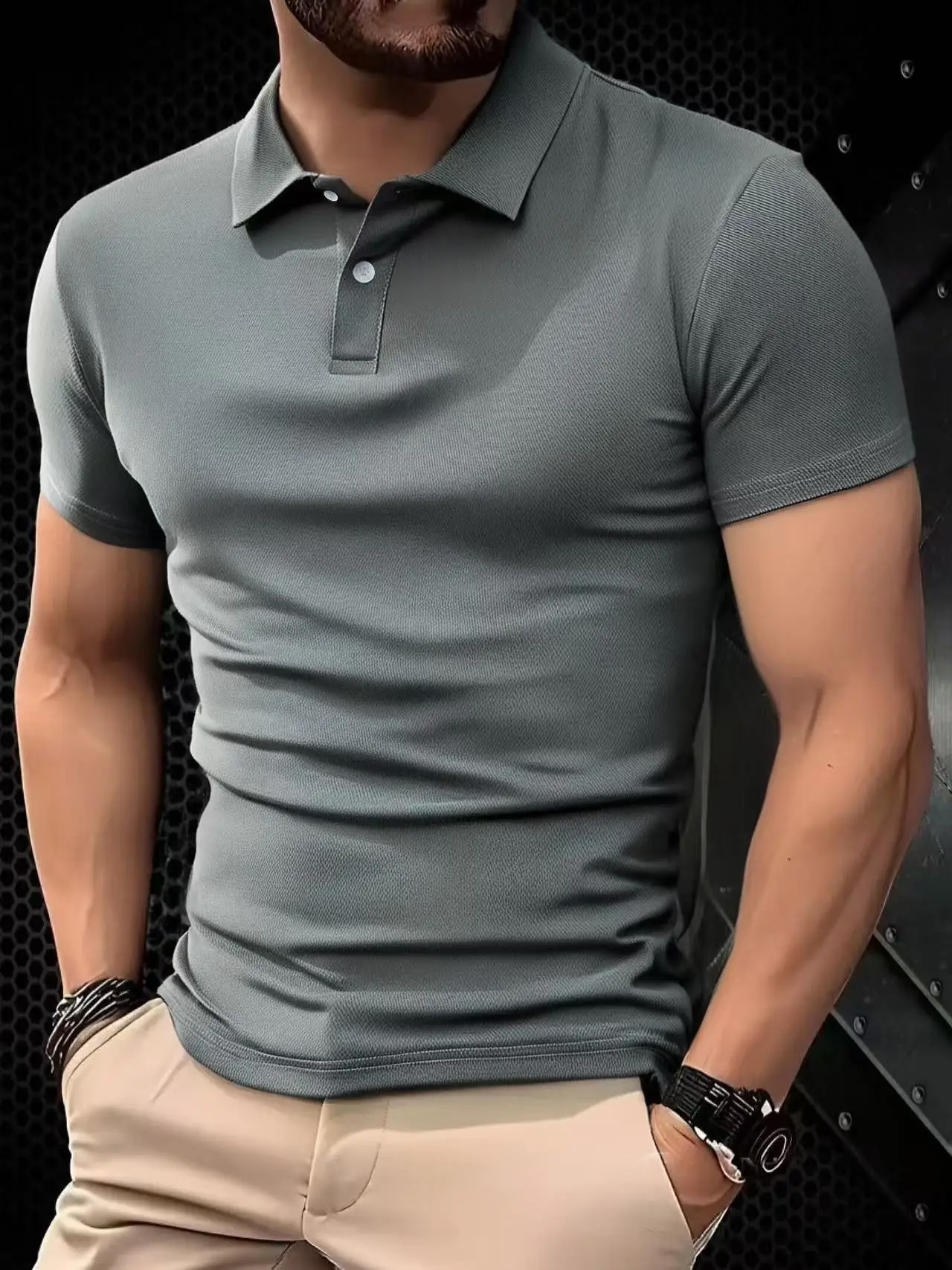 Solid color casual simple polo shirt, ultra light, dry, breathable and sweat wicking, suitable for fitness, running and business