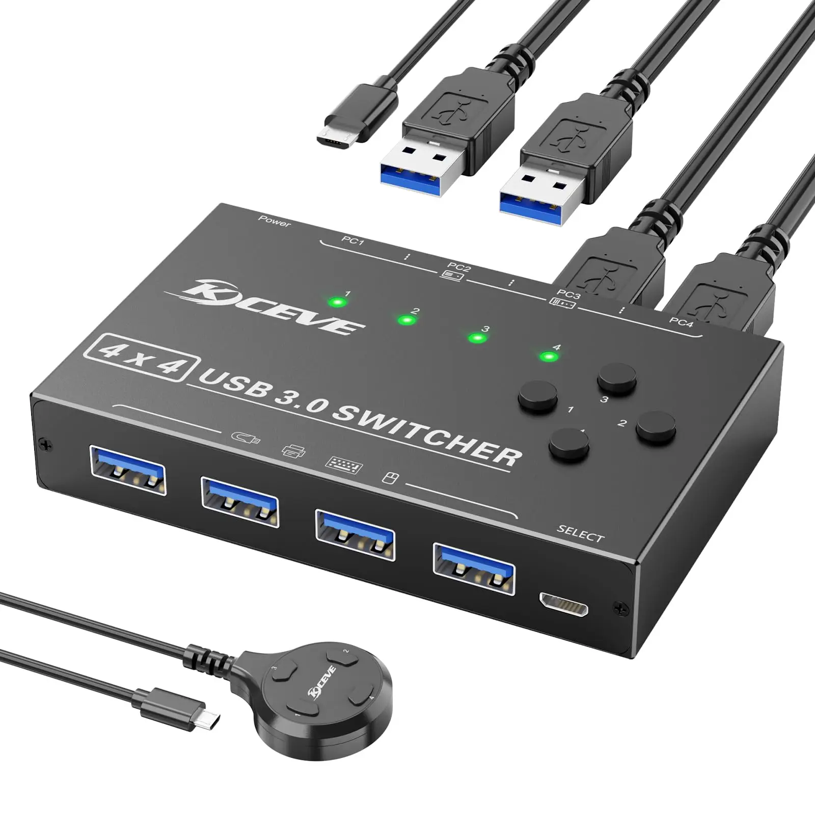 Przełącznik USB 3.0 Selektor 4-portowy, przełącznik KVM 4 komputery Udostępnij 4 urządzenia USB, przełącznik peryferyjny USB do drukarki klawiatury i myszy — zdjęcie produktu 7
