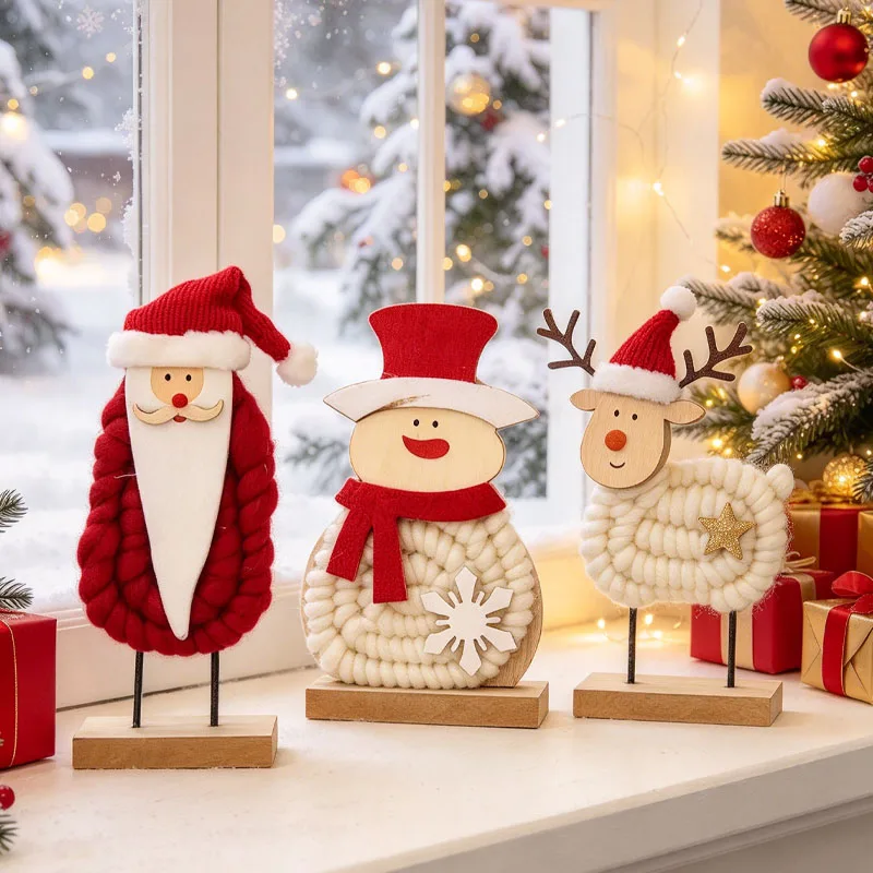 Handmade Christmas Wool Felt Animal Figurine Ornament Cute Festive for Tree Desktop Windowsill Display Holiday Home Decoration