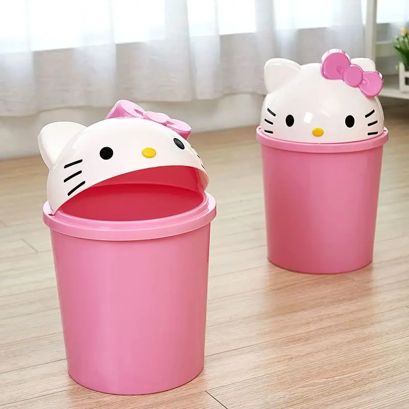 Sanrio Hello Kitty Trash Can Cute Household Flip-Top Desktop Living Room Storage Bucket Removable Cartoon Storage Bucket Gift view 4