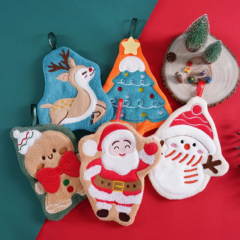 Christmas Towels Absorbent Quick-Dry Hanging Loop for Bathroom Kitchen Thumb Hand Towel Santa Claus Add a festive atmosphere
