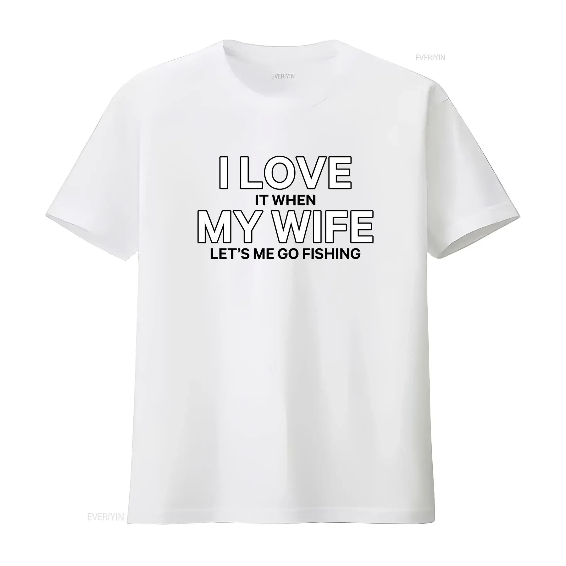 Mens Casual Crewneck T Shirt I Love It When My Wife Lets Me Go Fishing Print vintage Washed fashion Comfortable Unisex