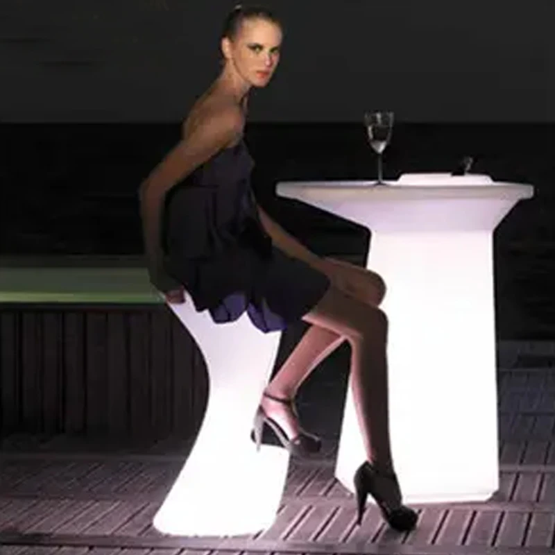 PE Plastic LED Cocktail Table With Bucket 75x60x100cm For Party And Events Color Changing High Bar Table With Storage Riq-T100