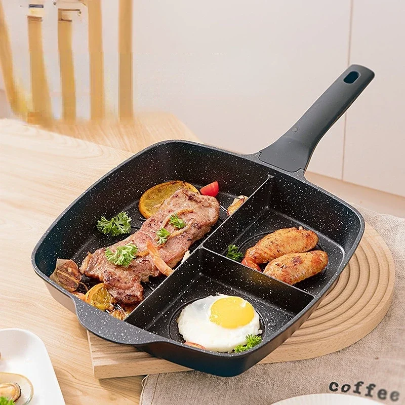 3 in 1 Korean Color Frying Pan Steak Pot Aluminum Flat Bottom Non Stick Pan Double Layer Flat Bottom Frying Pan Cooking Utensils