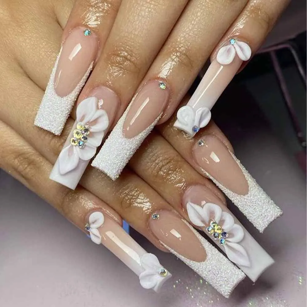 5Pcs Aurora Side Flower Nail Art Charms 3D Acrylic Flowers With Pearl Rhinestone Crystal Nail Art Decoration Nail DIY Accessorie