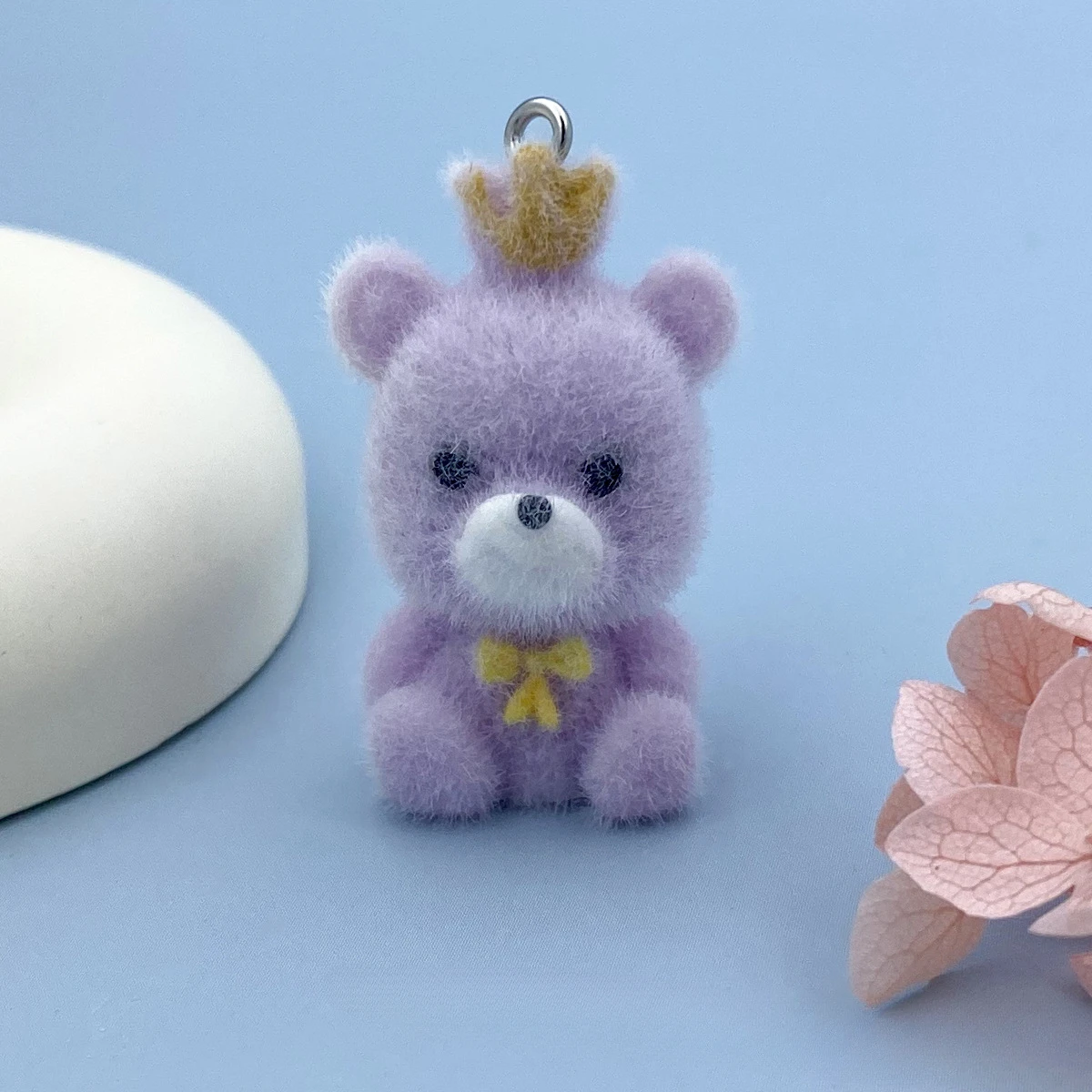 20Pcs 3D Kawaii Cartoon Flocked Crown Bear Resin Charms Plush Animal Pendant For Phone Keychain Earring DIY Crafts Jewelry Make