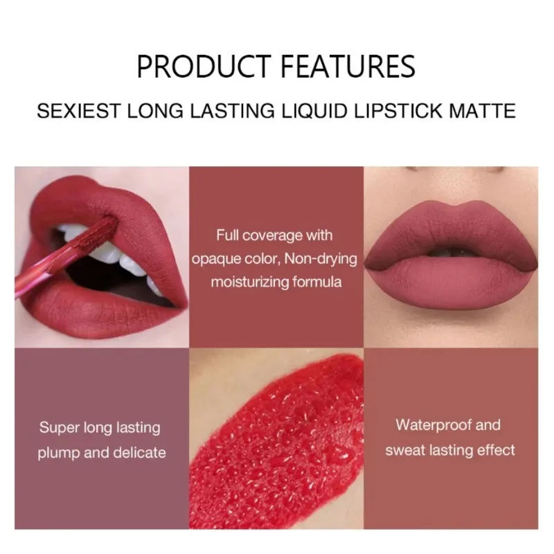 Women Beauty Red Nonstick Cup Waterproof Lip Gloss Sexy Long Lasting Velvet Matte Lip Gloss Liquid Lipstick Lip Makeup