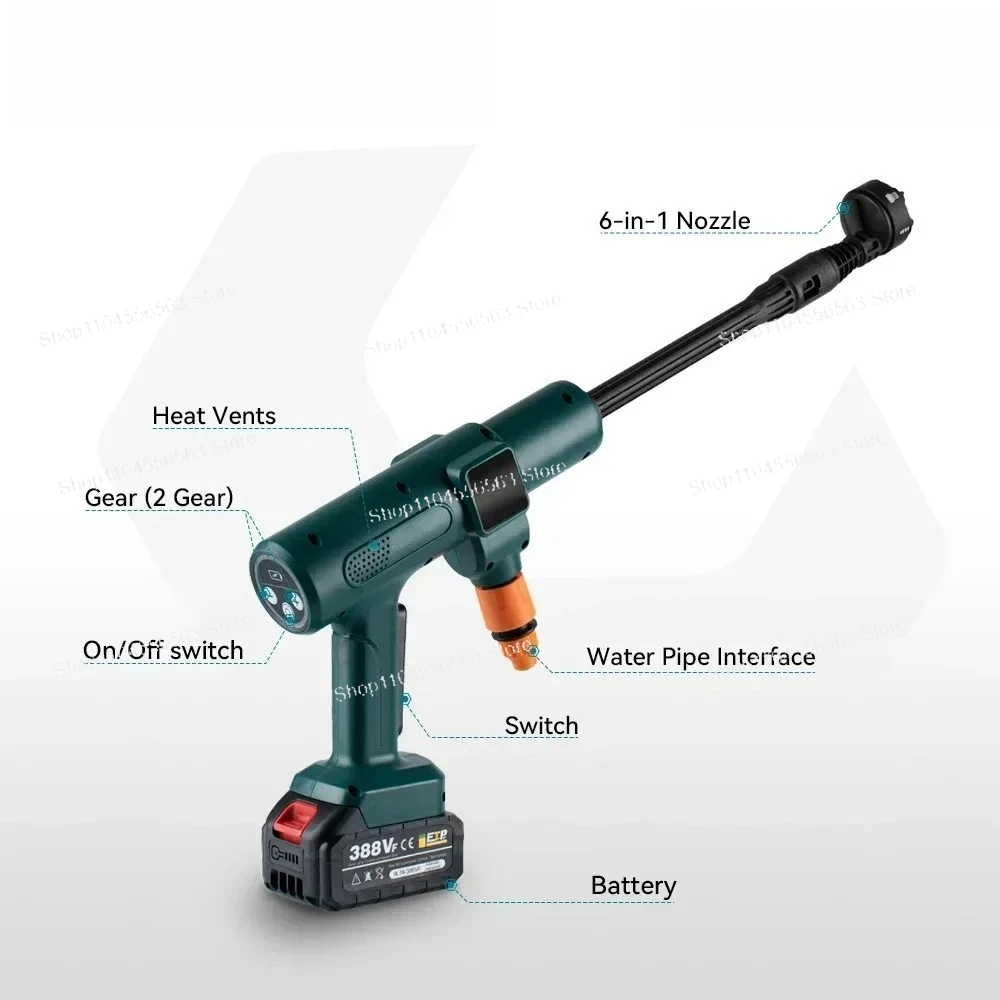 200Bar Brushless Electric High Pressure Water Washer Cleaner 3000W 6 in1 Car Garden Spray Gun For18V Battery Pin