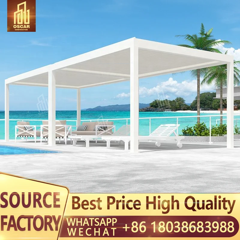 Outdoor courtyard garden electric louvered gazebo villa outdoor aluminum alloy awning simple leaning wall sunroom