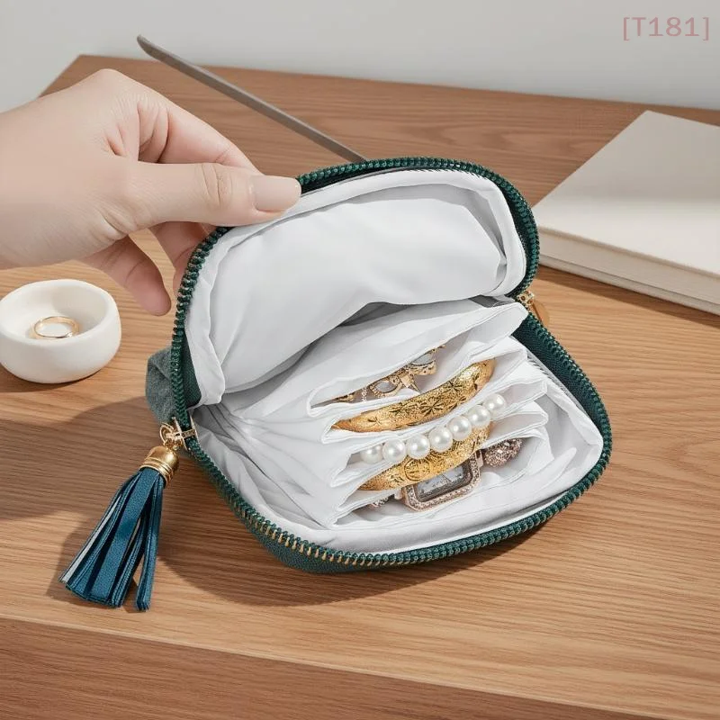 [E] 5-Layer Jewelry Storage Bag Velvet Jewelry Pouch Bags For Watch Bracelet Rings Earrings Portable Travel Jewelry Case
