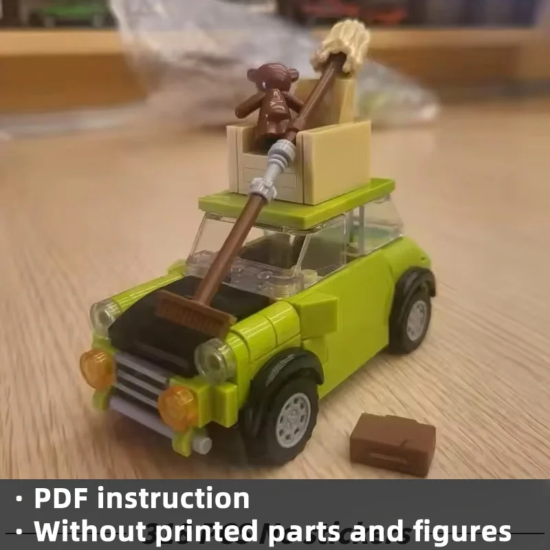 Display Model MOC Classic British Comedy Green Car Building Blocks Funny Armchair Roof Vehicle Office Desk Adult Decor Toy