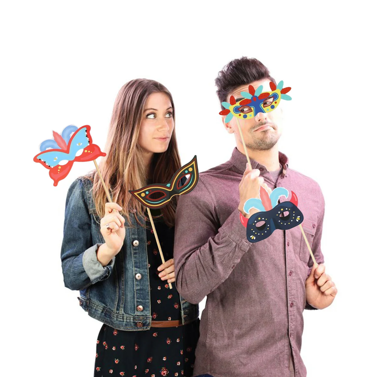 2 Set Carnival Mask Design Handheld Photo Props Set Colorful Paper Photo Booth Props Set Photography Accessories Festival Party
