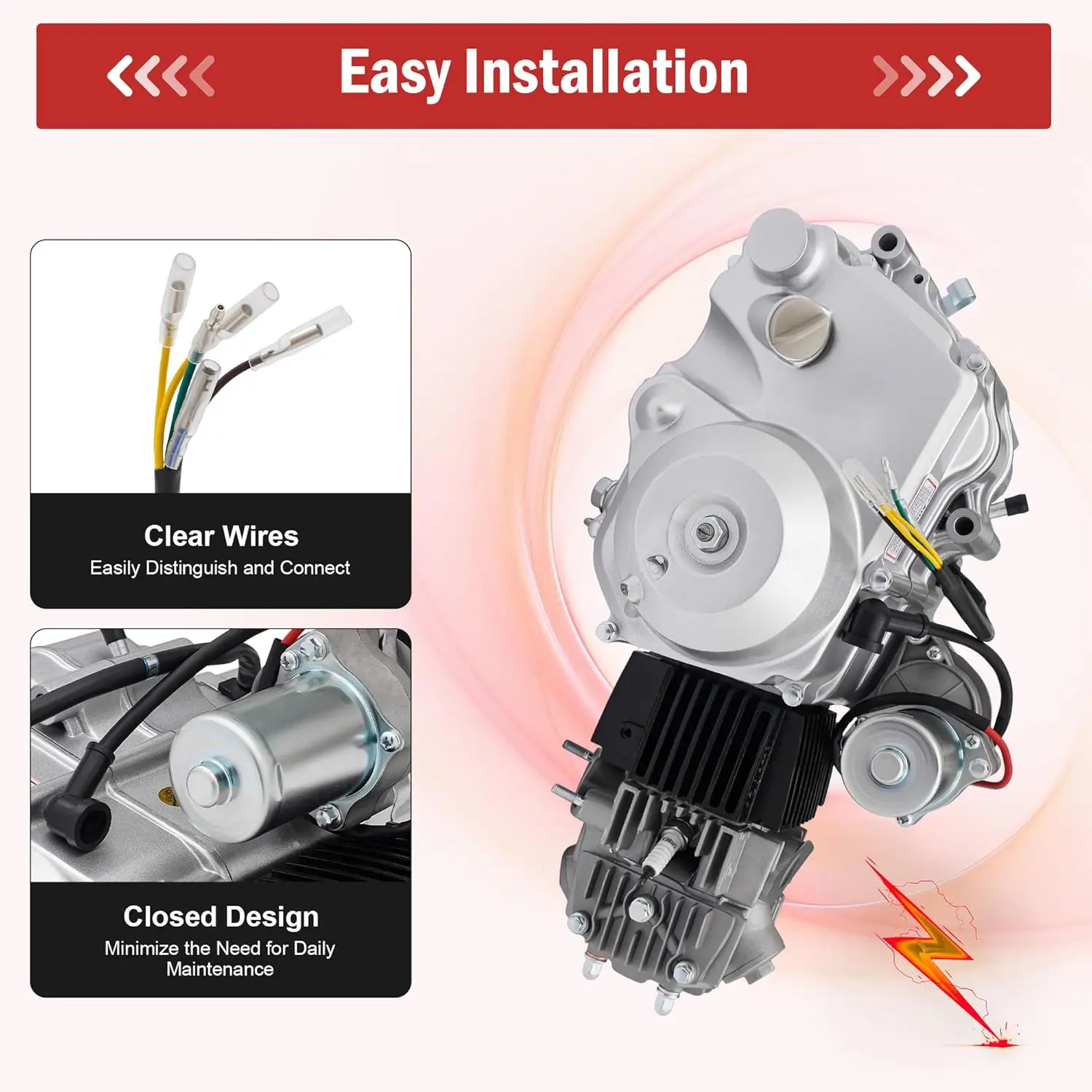 Motor de 4 tempos 110cc, motor de cilindro único de partida elétrica de transmissão automática, para atv 50cc 70cc 90cc 110cc e karts