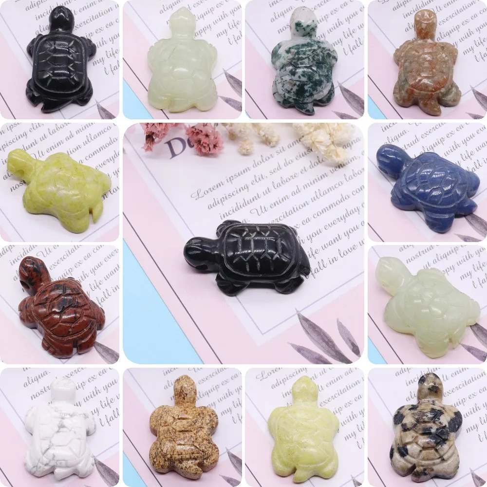 Natural Stone Turtle Tortoise Figurine Pendant Agate Pendants for Jewelry Making Necklace Bracelet Keychain Carved Animal Statue