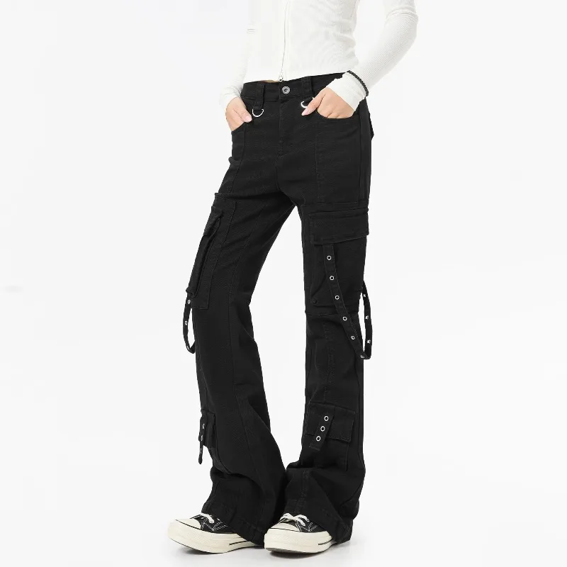 OR FL Dark Y2K Binding Strap Micro 97 Cotton Women Cargo Trousers American Streetwear Brand High Street Multiple Pockets Slacks