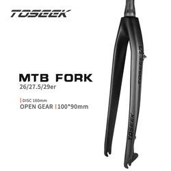 TOSEEK-horquilla dura para bicicleta de viaje, horquilla de freno de disco de 26/27,5/29 pulgadas, tubo cónico de suspensión, fibra de carbono, MTB, color negro mate