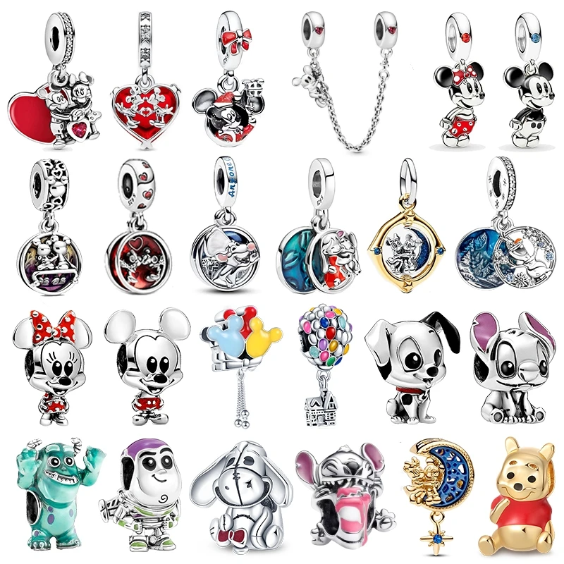 Disney Minnie 925 srebrne koraliki z koralikami pasujące do oryginalnego bransoletka Pandora dla kobiet Mickey paciorki DIY wisiorek biżuteria na prezent 2024