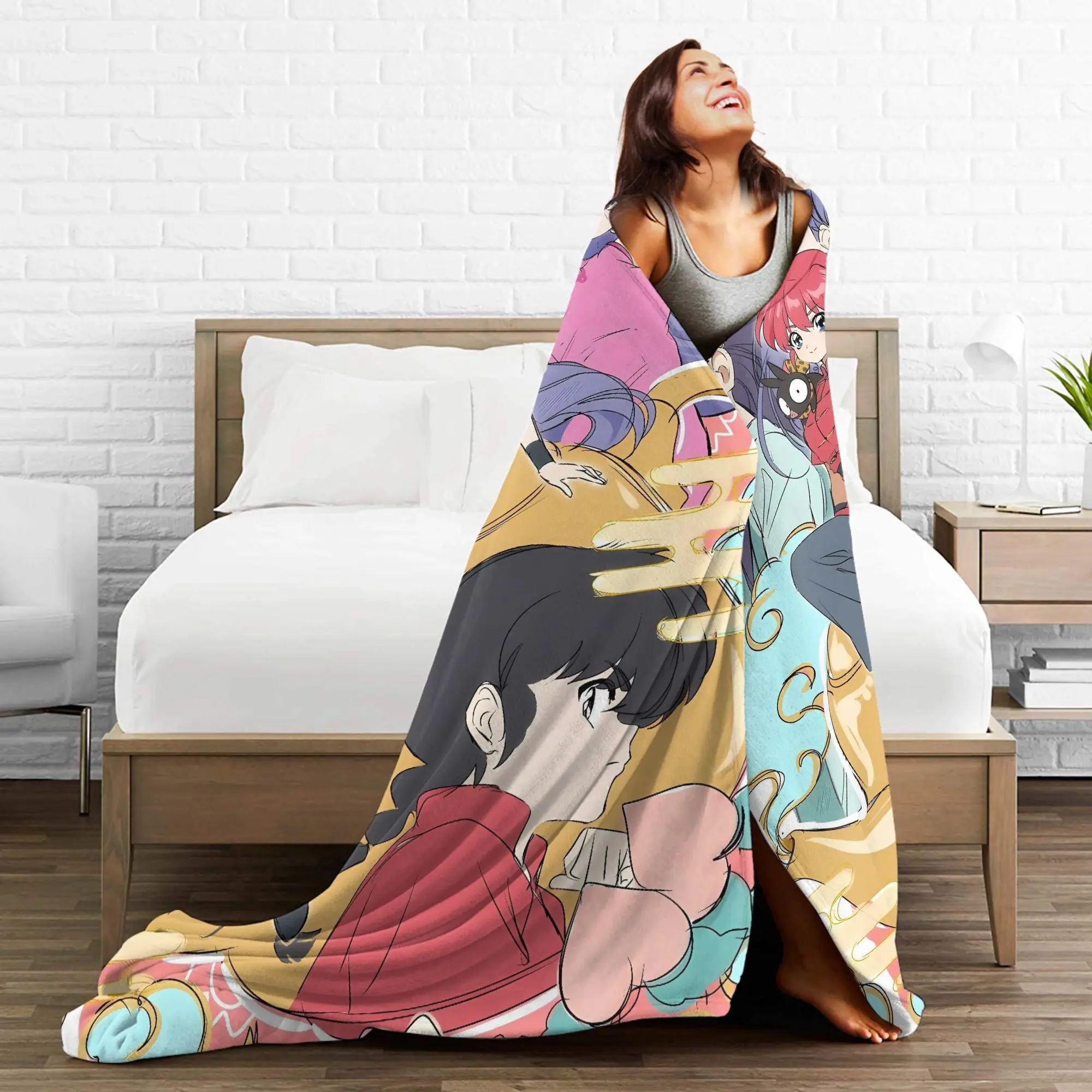 Koc Ranma Saotome Ciepły Miękki Kocyk Dziecięcy Dorosły Pluszowa Narzuta na Łóżko Puszysta Flanelowa Narzuta na Łóżko Sofa Pokrowiec na Łóżko