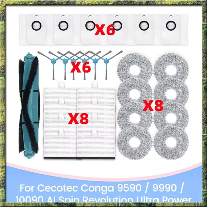 

The New For Cecotec Conga 9590/9990/10090 AI Spin Revolution Ultra Power Accessories Kit Brush HEPA Filter Mop Cloth Dust Bag