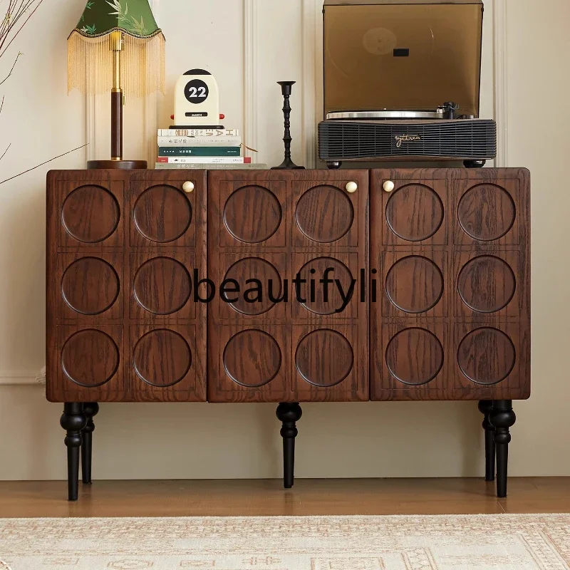 

xzzSolid wood dining side against the wall integrated storage French retro shoe cabinet bedside storage cabinet