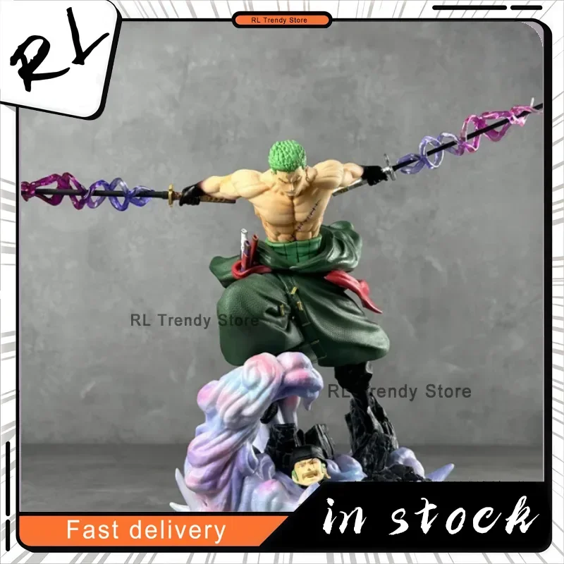 27CM One Piece Roronoa Zoro Dual Swapable Head Three-Sword Style And Anime Model Statue For Birthday Gift