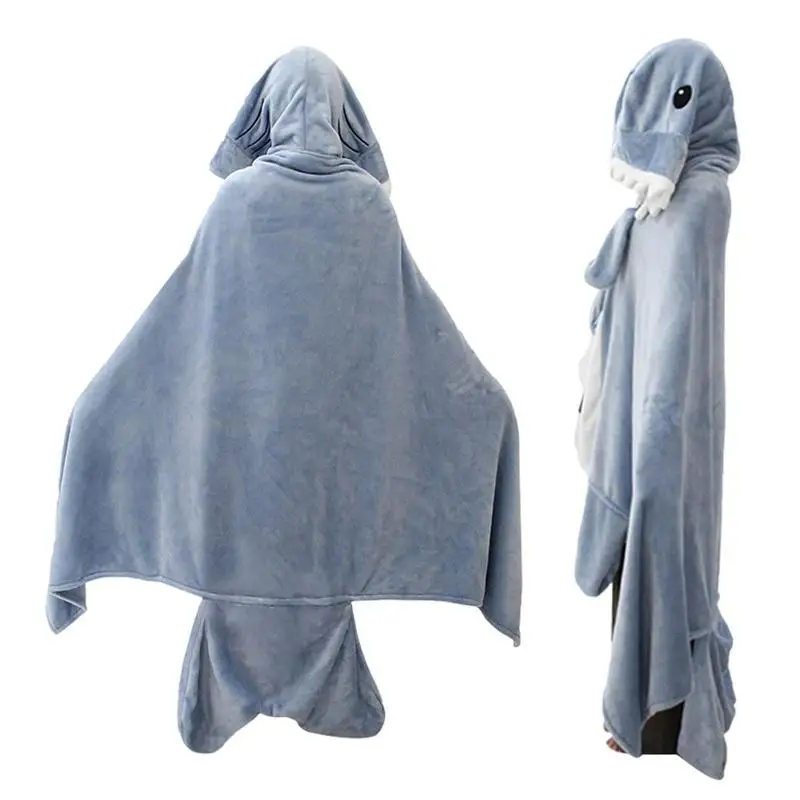 

Shark Blanket For Adult Kids Cute Funny Blue Shark Flannel Hoodie For Girls Interesting Blanket Gifts