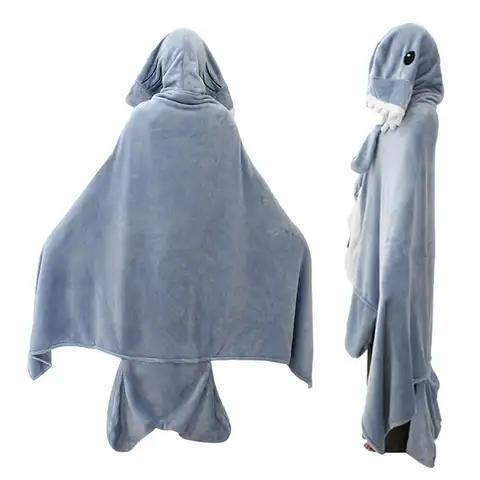 Shark Blanket For Adult Kids Cute Funny Blue Shark Flannel Hoodie For Girls Interesting Blanket Gifts